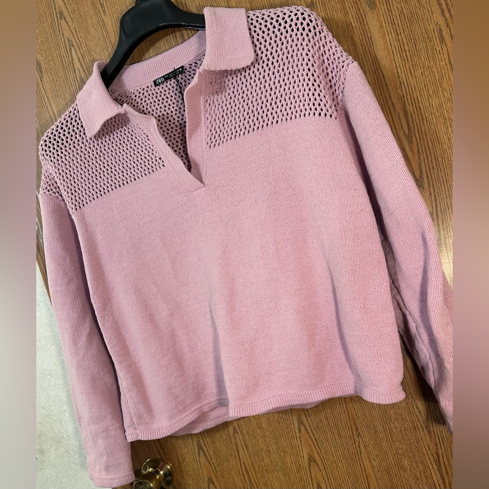 ZARA Chenille See Through Knit Polo Sweatshirt - Picture 3 of 5